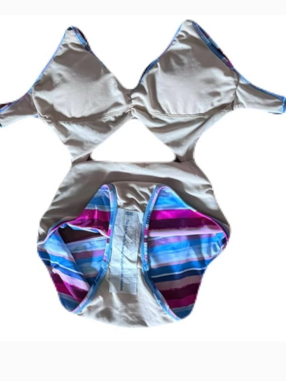 Vanilla Beach One Piece Swimsuit Womens Multi Stripe Cutout Criss Cross Size XS - Picture 7 of 9
